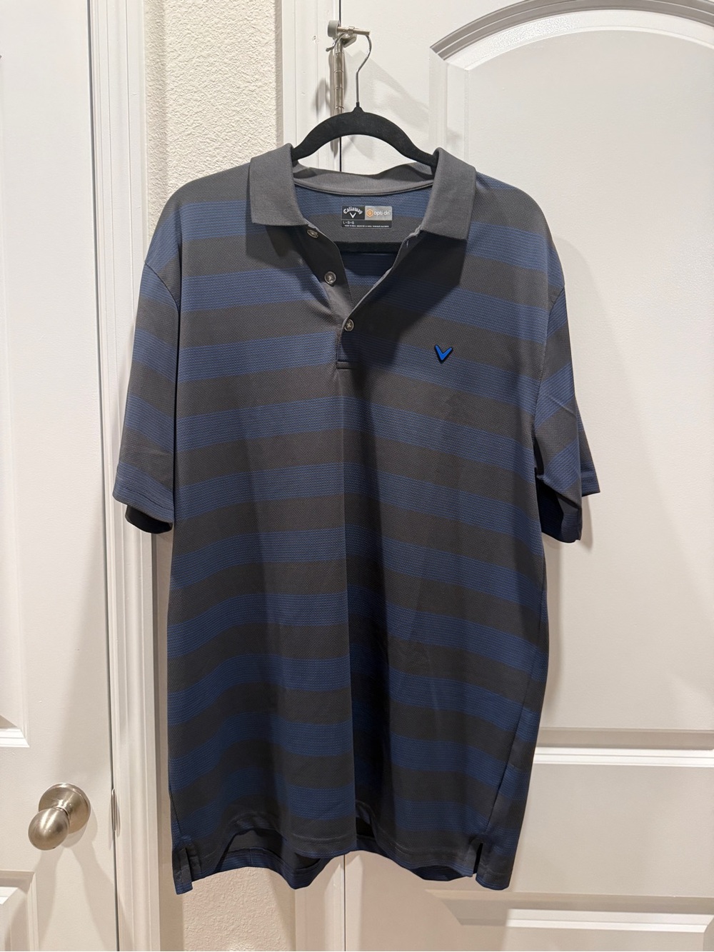 Callaway Opti Dri Golf Men’s Blue and Gray Striped Polo Shirt - Picture 2 of 3